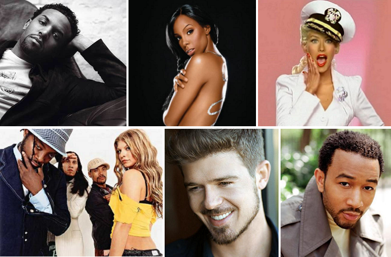 Una carrellata degli artisti R&B più in voga. In alto da sinistra: Craig David, Kelly Rowland, Christina Aguilera. Sotto da sinistra: i Black Eyed Peas, Robin Thicke, John Legend