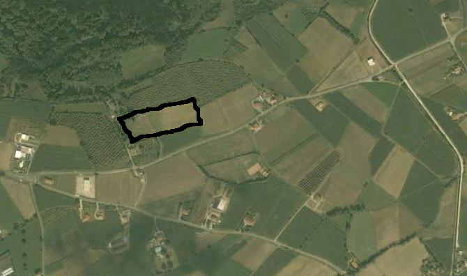 L'immagine dal satellite dell'area, tra Olivella e Quercia Grossa, in cui sorgerà l'impianto (perimetro evidenziato in neretto)